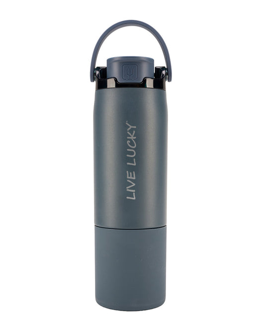 "Live Lucky" Blue Wellness Water Bottle - Nightfall Blue