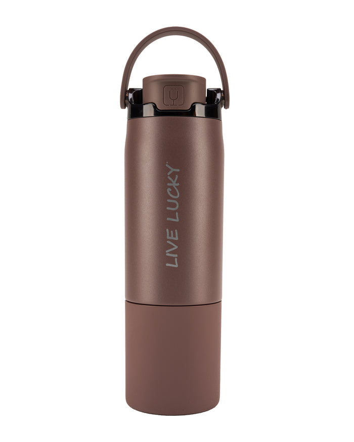 "Live Lucky" Brown Wellness Water Bottle - Java