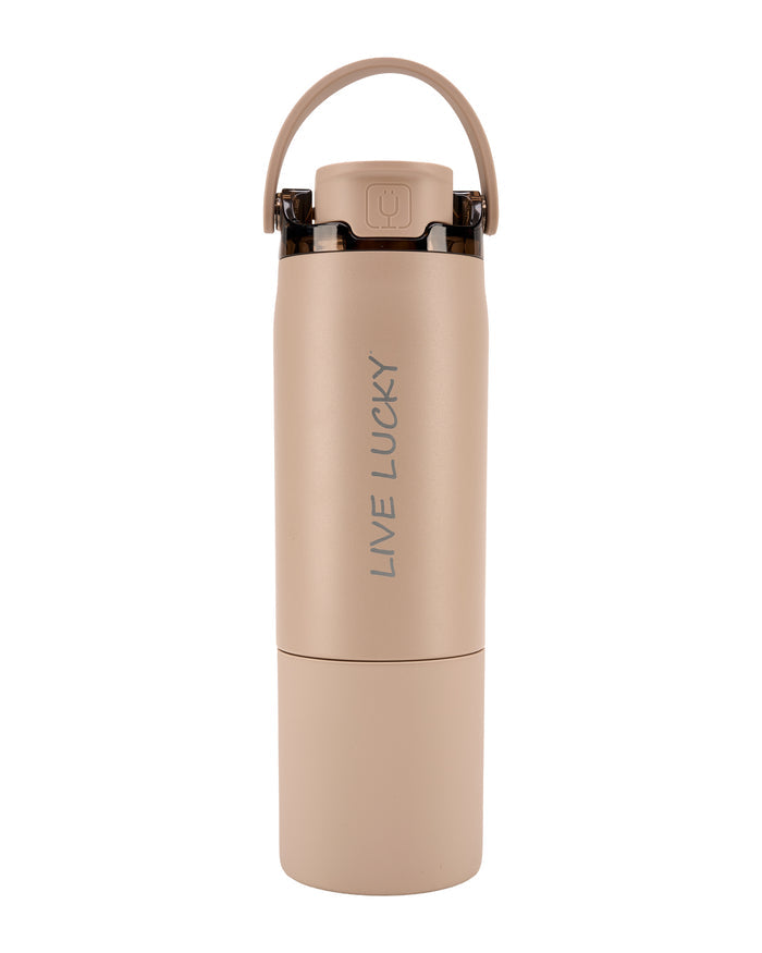 "Live Lucky" Brown Wellness Water Bottle - Mocha