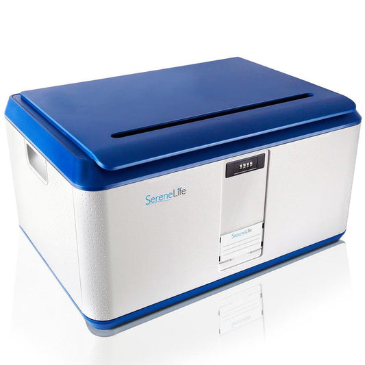 Lockable Storage Box 21 Gal Capacity, Combo Lock, Reinforced ABS, Blue