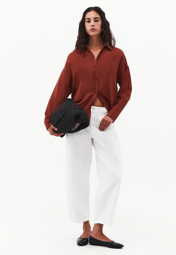 Long Sleeve Oversized Woven Shirt - SMOKED PAPRIKA