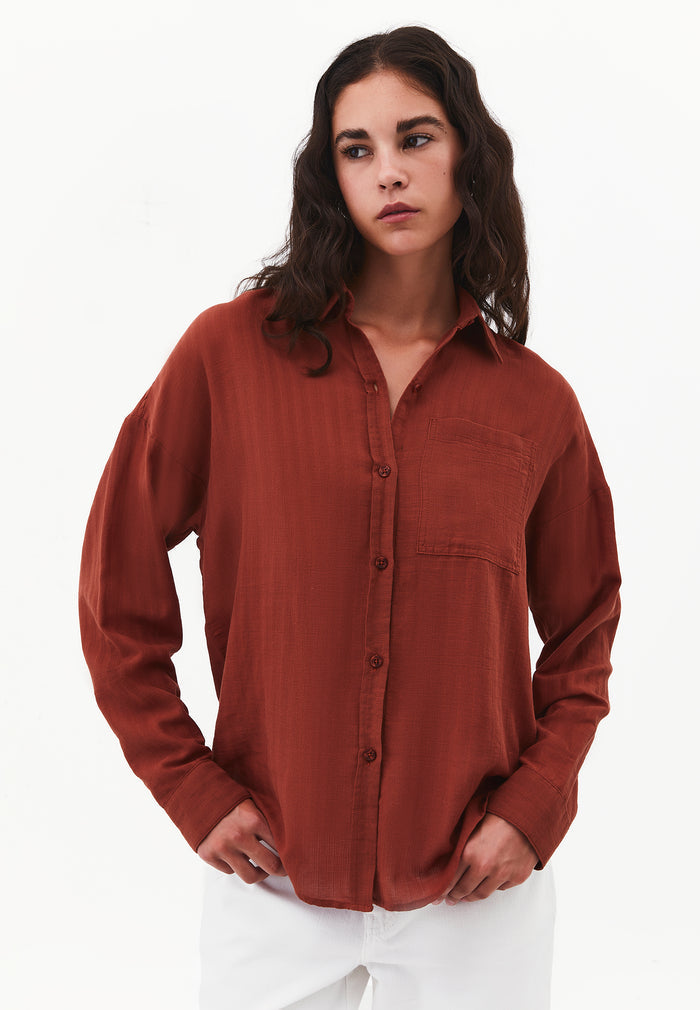 Long Sleeve Oversized Woven Shirt - SMOKED PAPRIKA