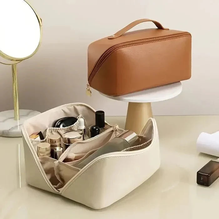 LuxeLeather Cosmetic Bag – Portable PU Makeup & Toiletry Organizer