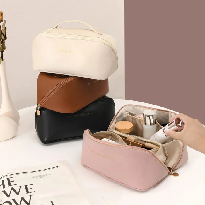LuxeLeather Cosmetic Bag – Portable PU Makeup & Toiletry Organizer