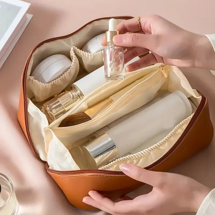 LuxeLeather Cosmetic Bag – Portable PU Makeup & Toiletry Organizer