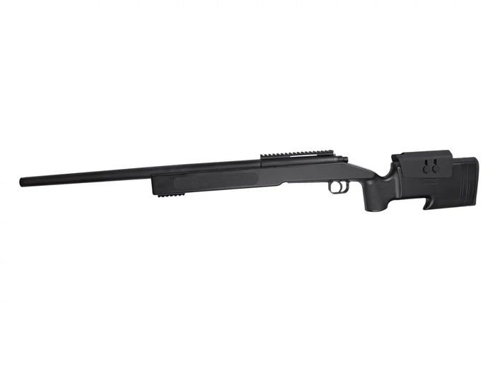M40A3 sort airsoft sniperriffel med justerbar kindpude og kolbeforlænger