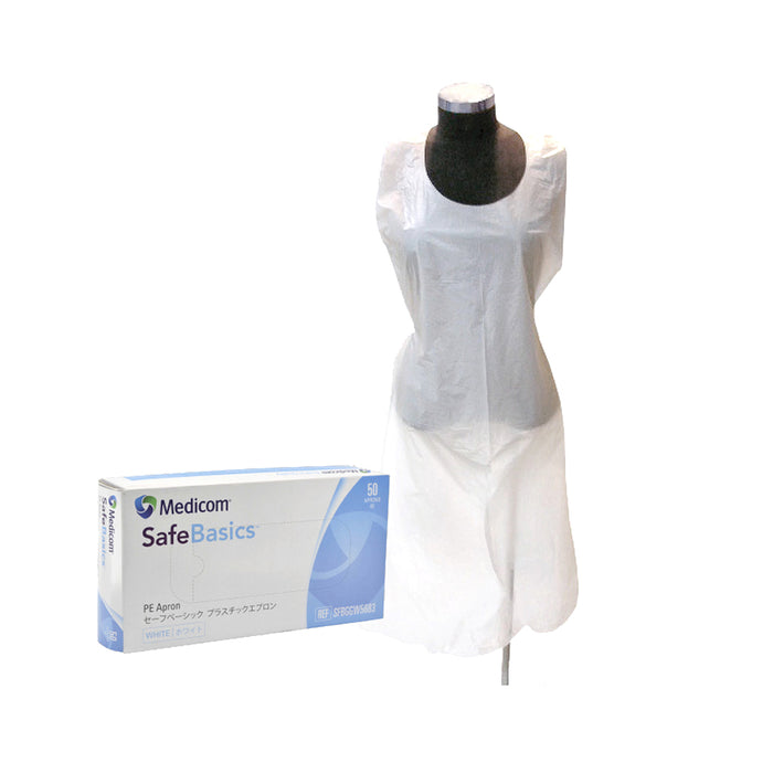 Medicom Safebasics PE Apron - White - 50 Pieces