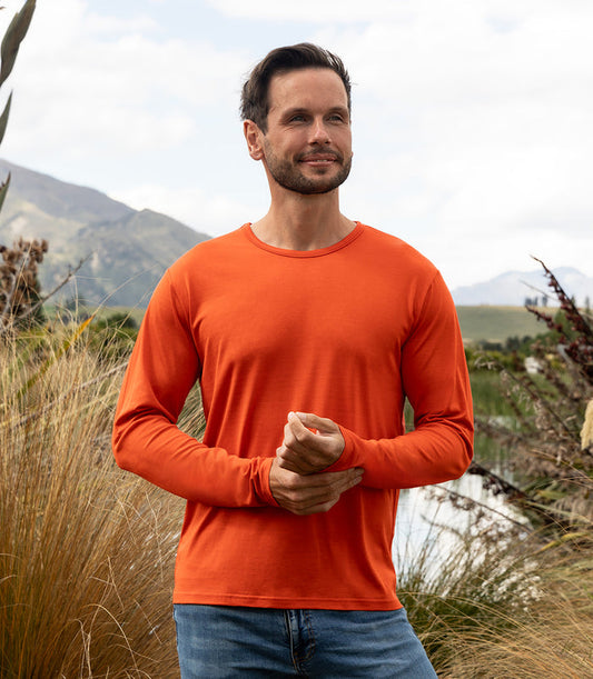 Men's Silkspun Long Sleeve Crew - Clearance; Orange Blaze size XL