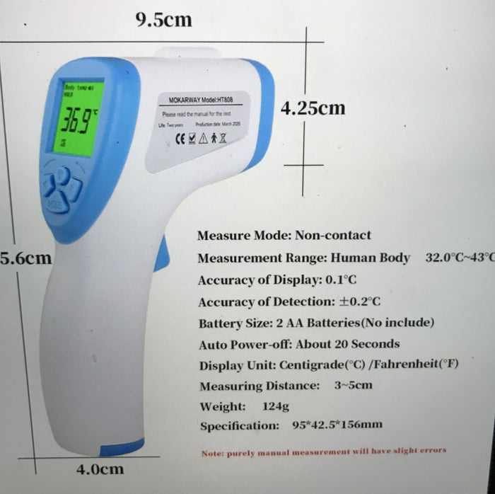 Mokarway - Non - Contact infrared forehead Thermometre - 5 year warranty.    In Stock