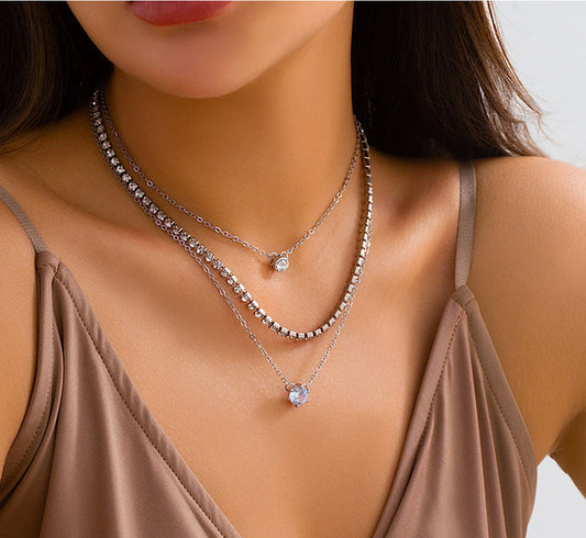 N2496 - Geometric Drop Multi-Layer Necklace