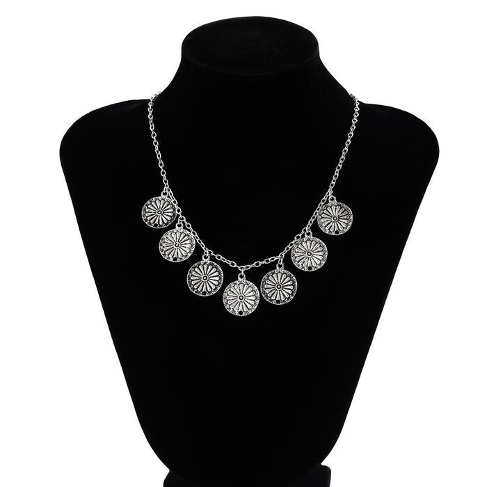 N2497 - Retro tassel flower plate pendant necklace
