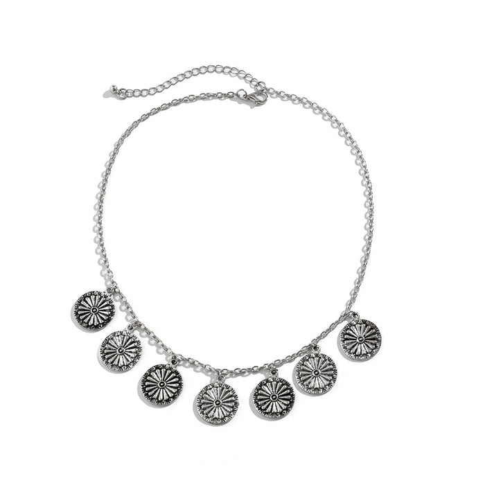 N2497 - Retro tassel flower plate pendant necklace