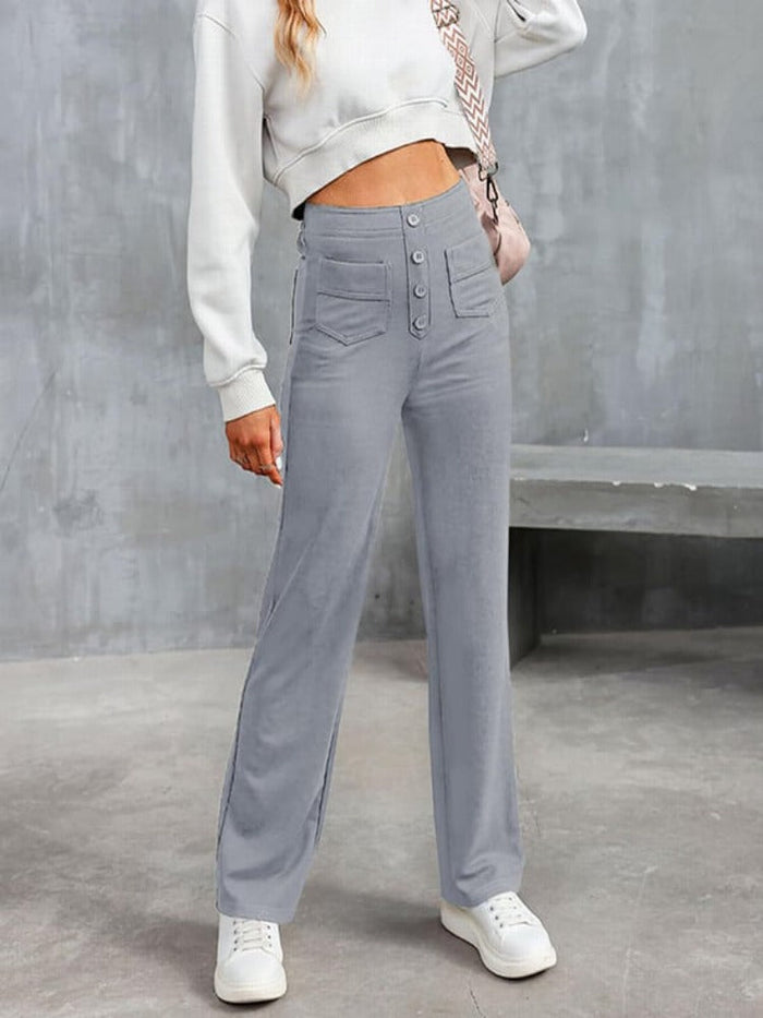 Nara - Haute élasticité - Pantalon décontracté taille haute à jambe droite