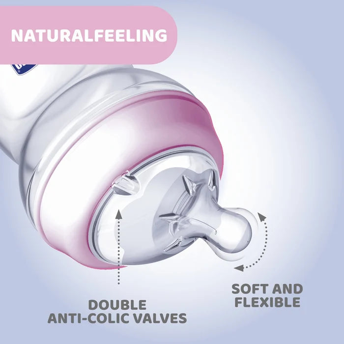 Natural Feeling Medium Flow Baby Bottle 2M+ 250ML Pink