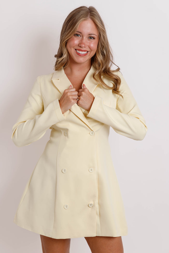 Butter Yellow Blazer Style Mini Dress- Women's Fun Cocktail Dress- One and Only Dresses