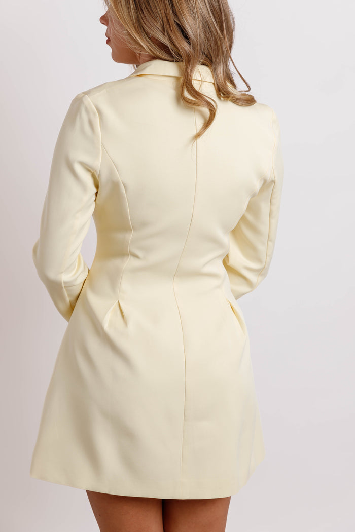 Butter Yellow Blazer Style Mini Dress- Women's Fun Cocktail Dress- One and Only Dresses