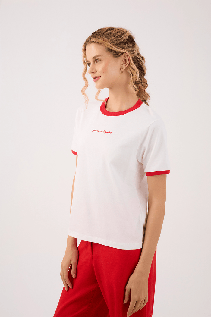Off-White Embroidered "Piece and Quiet" T-Shirt