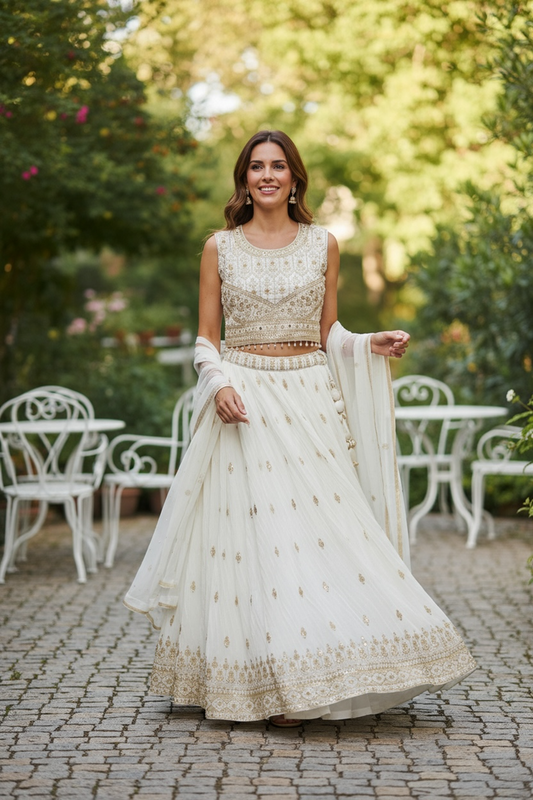 Off white lehenga Choli set by Kurti Connection USA