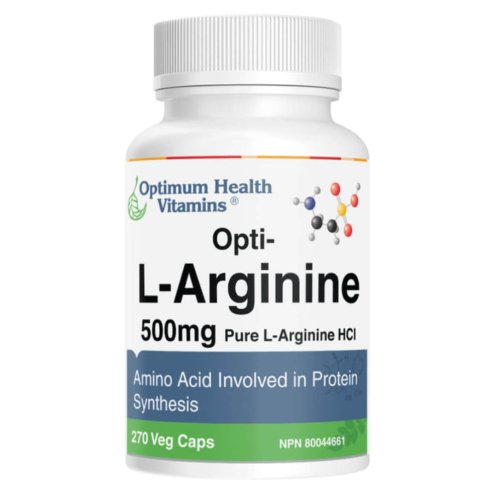 Bottle of Optimum Health Vitamins Opti-L-Arginine 270 Vegetable Capsules