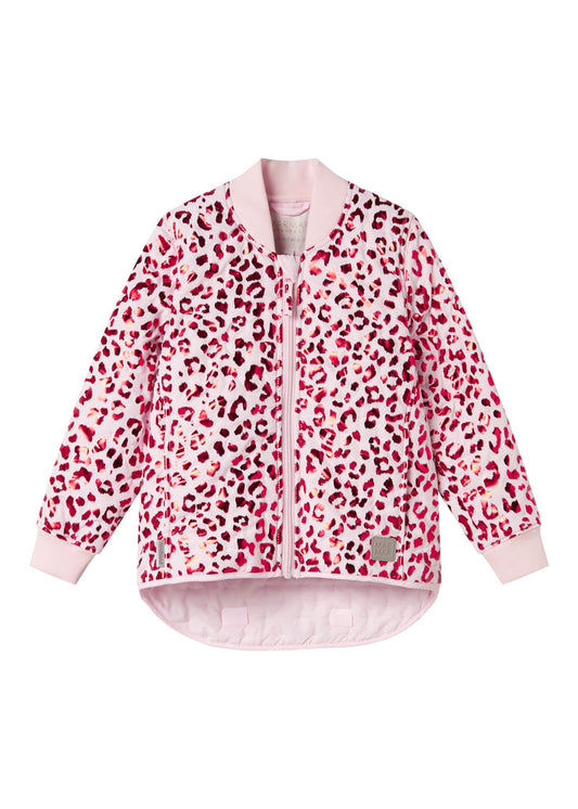 Red thermal jacket with leopard print for children
