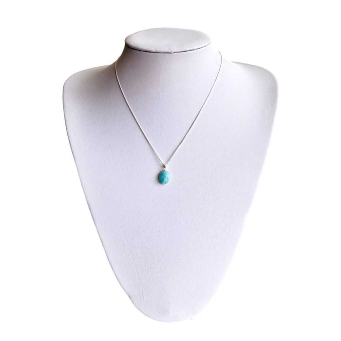 Oval larimar pendant necklace in sterling silver, 16 inch