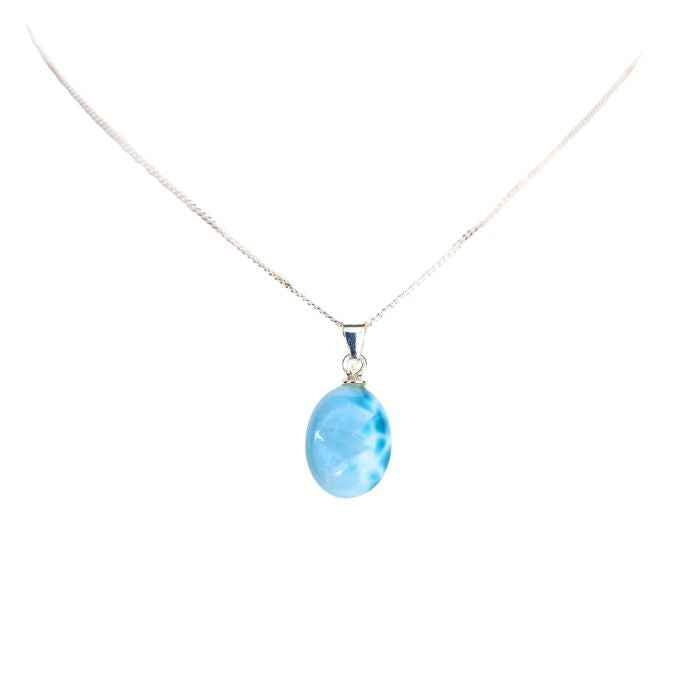Oval larimar pendant necklace, sterling silver, view 2