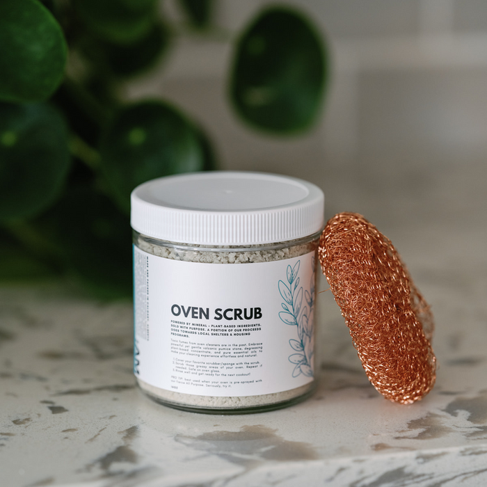 Oven Scrub Cleaner jar with copper scrubber, Greenbriar Market Calgary