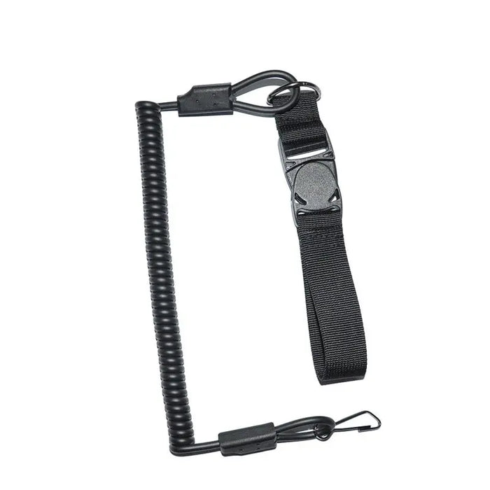 Pistol lanyard, Sort, vist fra siden med en rem og fastgørelse