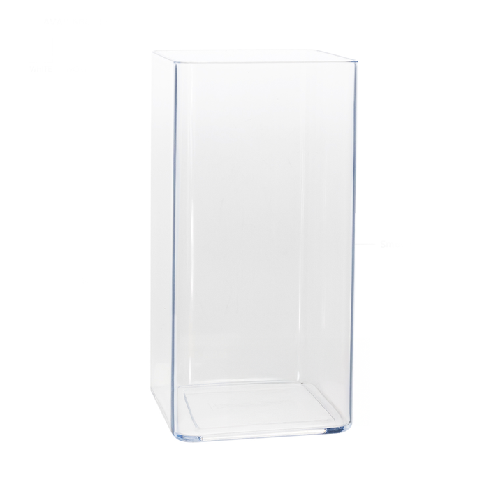 PLASTIC RECTANGLE VASE - 5" × 5" × 10" - Clear