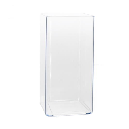 PLASTIC RECTANGLE VASE - 5" × 5" × 10" - Clear