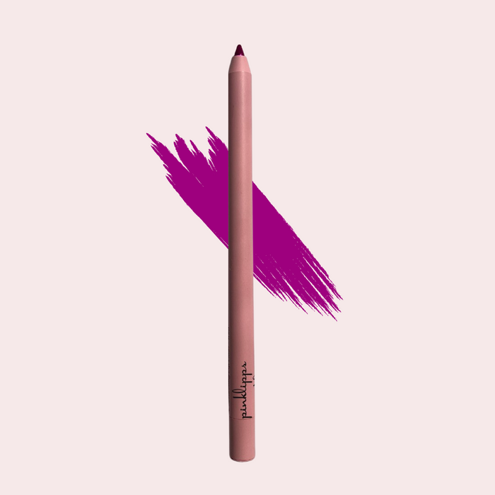 Pink Lipps Everlasting 'Plum' Lip Liner with swatch on white background – rich shade showcasing plum
