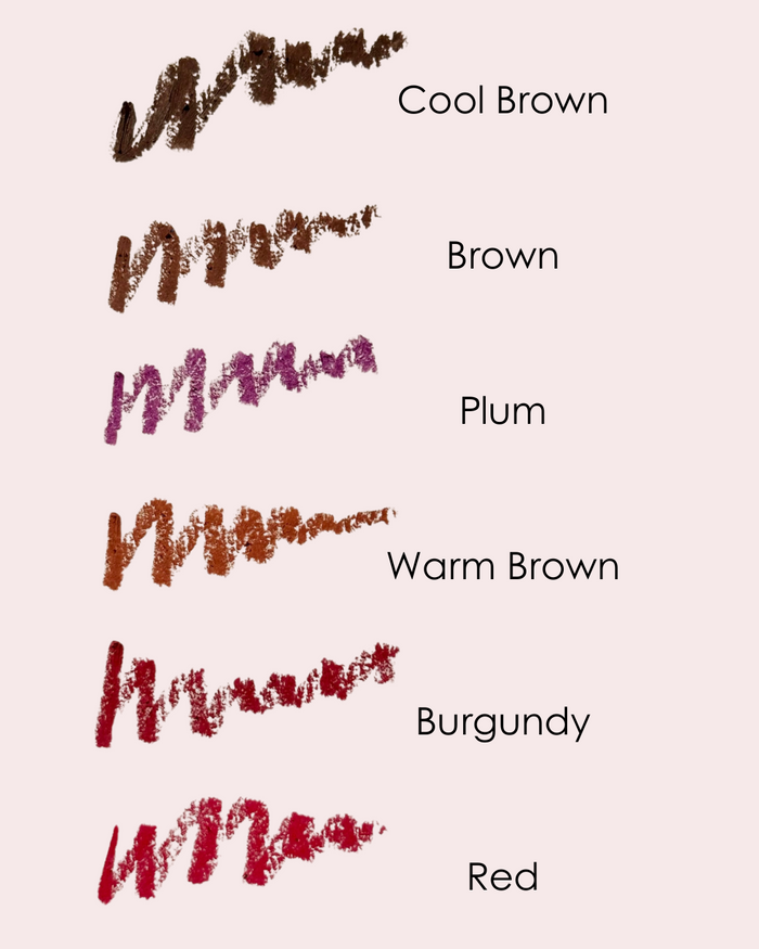 Red Everlasting Lip Liners Pink Lipps Everlasting Lip Liner swatches, rich shades including Burgundy, Brown, Plum, Red, Warm Brown.