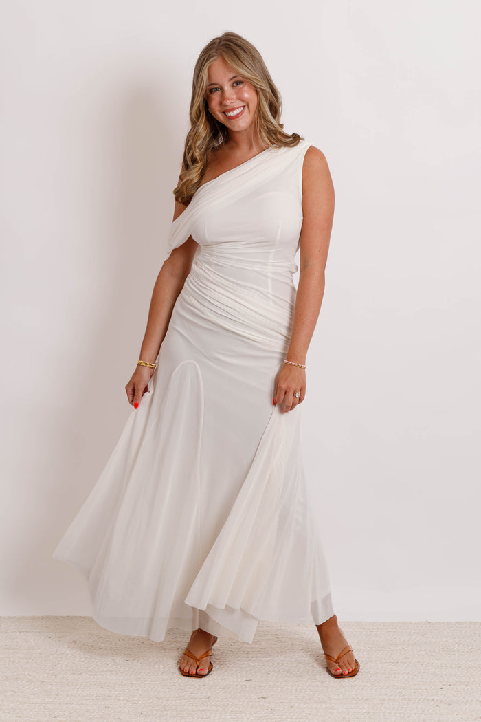 Ivory One Shoulder Bridal Dress- Elegant Ivory Floor Length Dress- One and Only Collection Dress