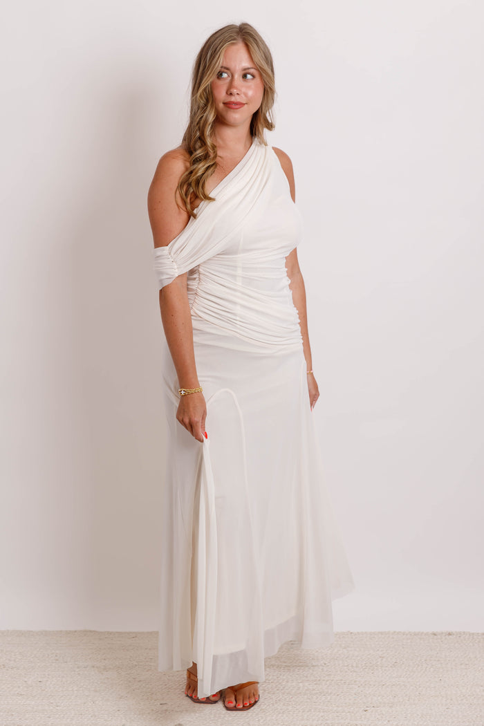 Ivory One Shoulder Bridal Dress- Elegant Ivory Floor Length Dress- One and Only Collection Dress