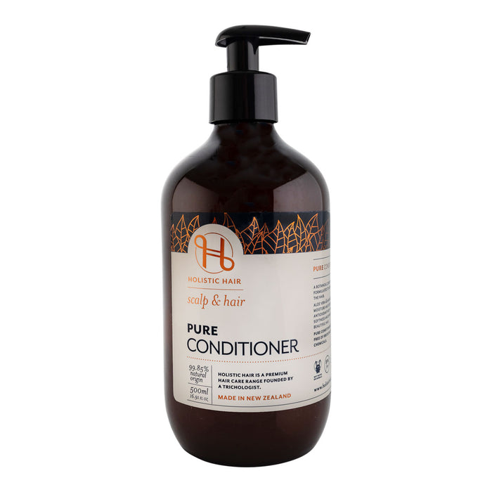 Brown bottle of Holistic Hair Pure Conditioner on a white background