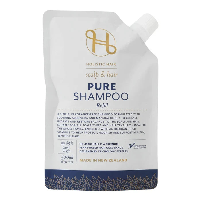 Holistic Hair pure shampoo refill packaging on a white background