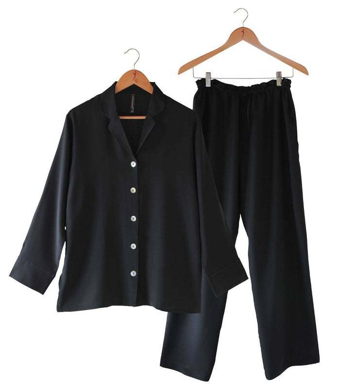 Women's 100% Pure Silk Crepe-de-Chine Pyjamas in Black