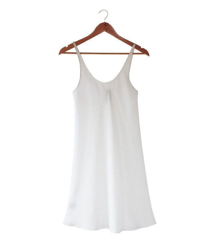 Women's 100% Pure Silk Crepe-de-Chine Slip Dress in Natural White