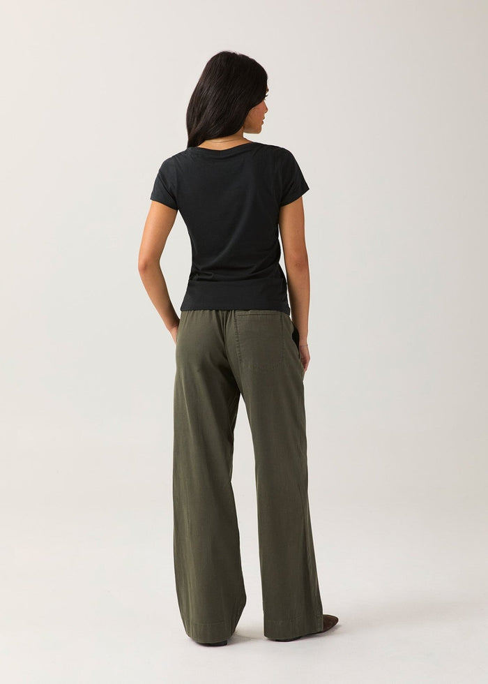 Women's Black 100% Pima Cotton V-Neck full body back