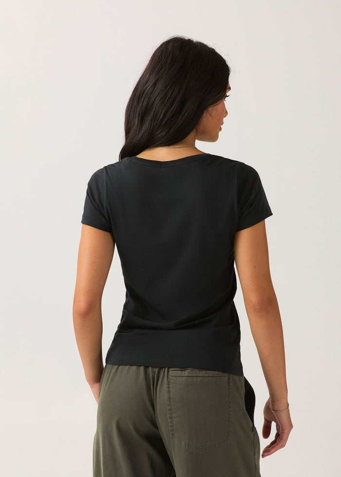 Women's Black 100% Pima Cotton V-Neck back