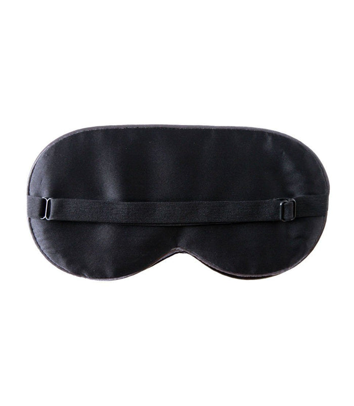 100% Pure Silk Eye Mask in Black from the rear showing adjustable elastic band