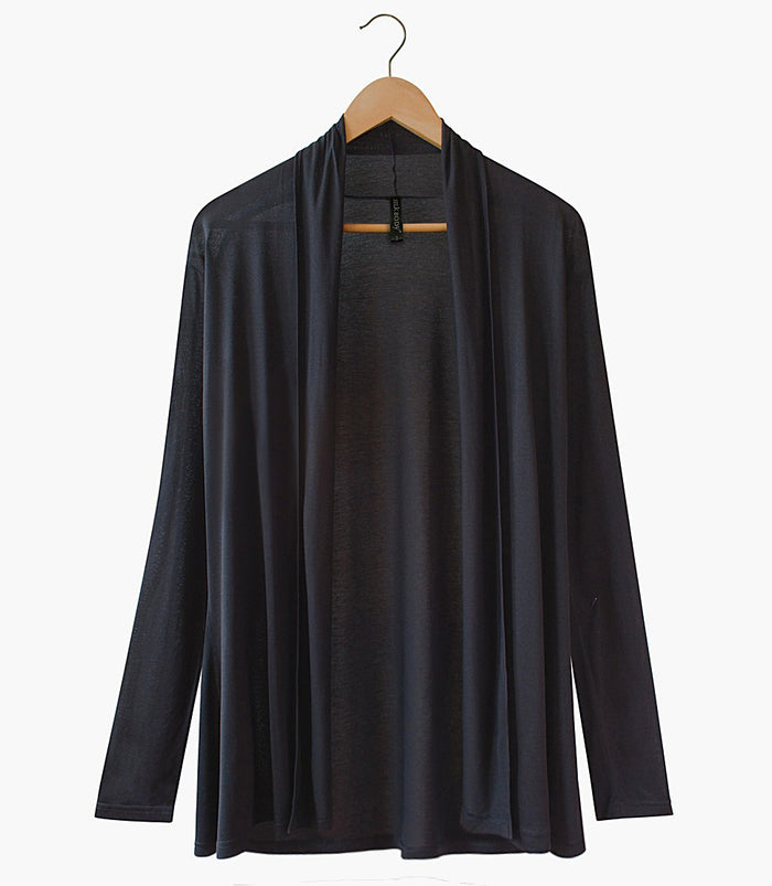 Women's Puresilk Sheer Longline Cardigan in Black