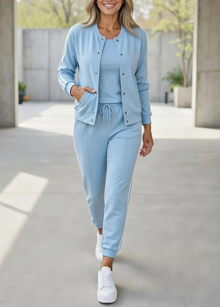 Quenith - Ensemble Femme 3 Pièces Sport Chic Veste Pantalon Rayures Élégantes