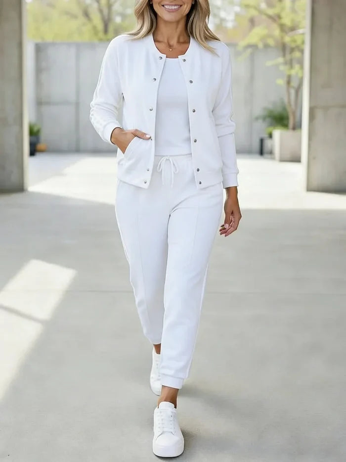 Quenith - Ensemble Femme 3 Pièces Sport Chic Veste Pantalon Rayures Élégantes
