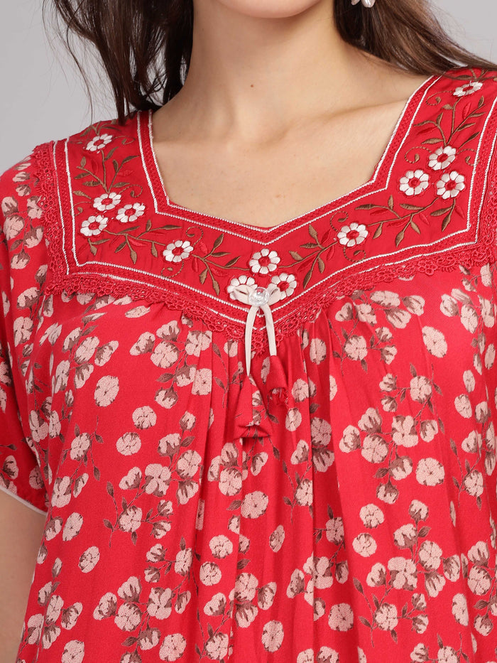 Red Alpine Pleated Designer Nightgown for Women