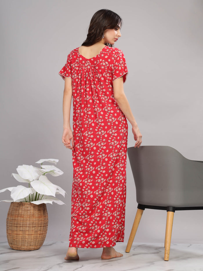 Red Alpine Pleated Designer Nightgown for Women