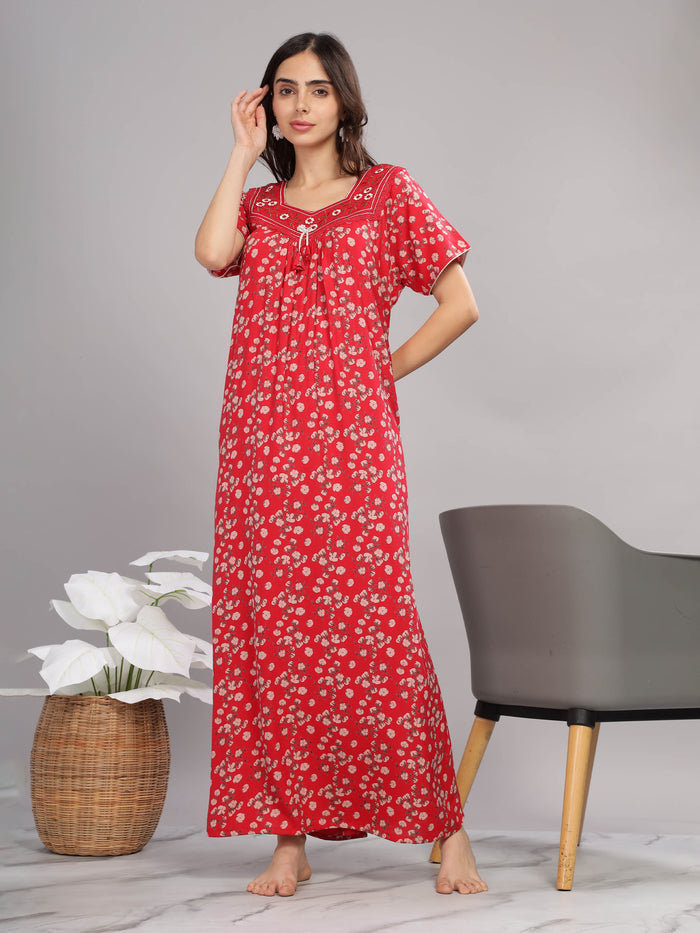 Red Alpine Pleated Designer Nightgown for Women