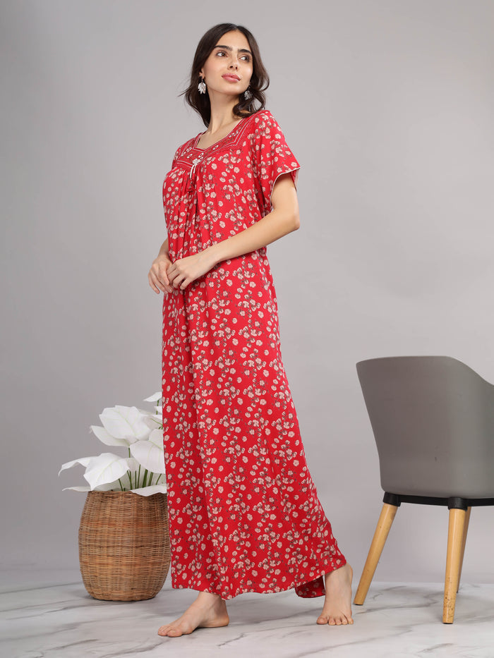 Red Alpine Pleated Designer Nightgown for Women