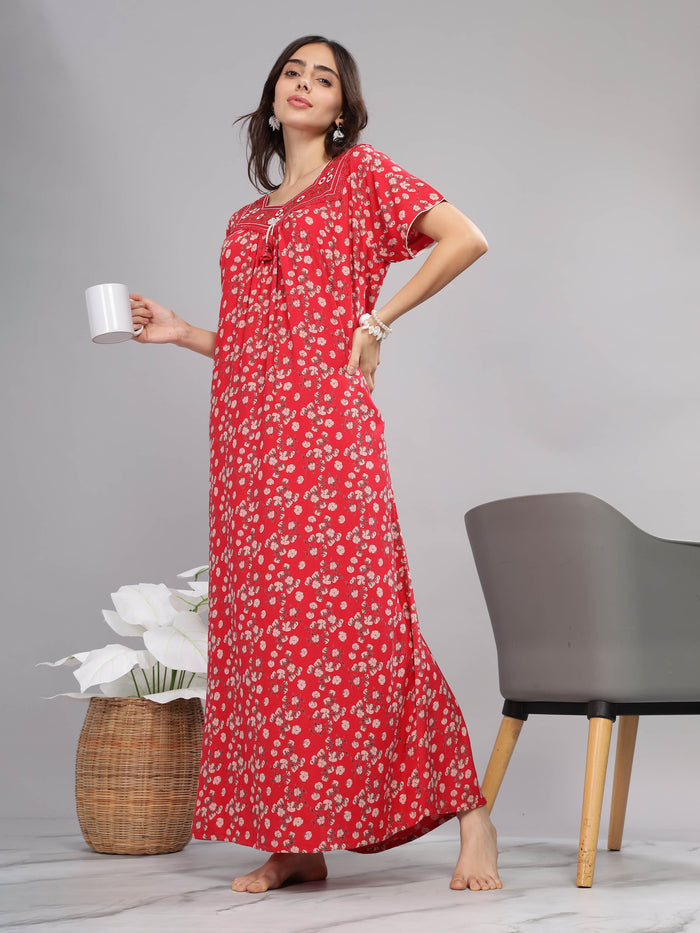 Red Alpine Pleated Designer Nightgown for Women