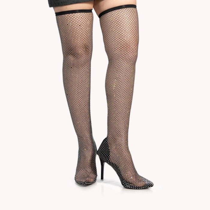 Rhinestone Thigh Length Boots - The Quirky Naari